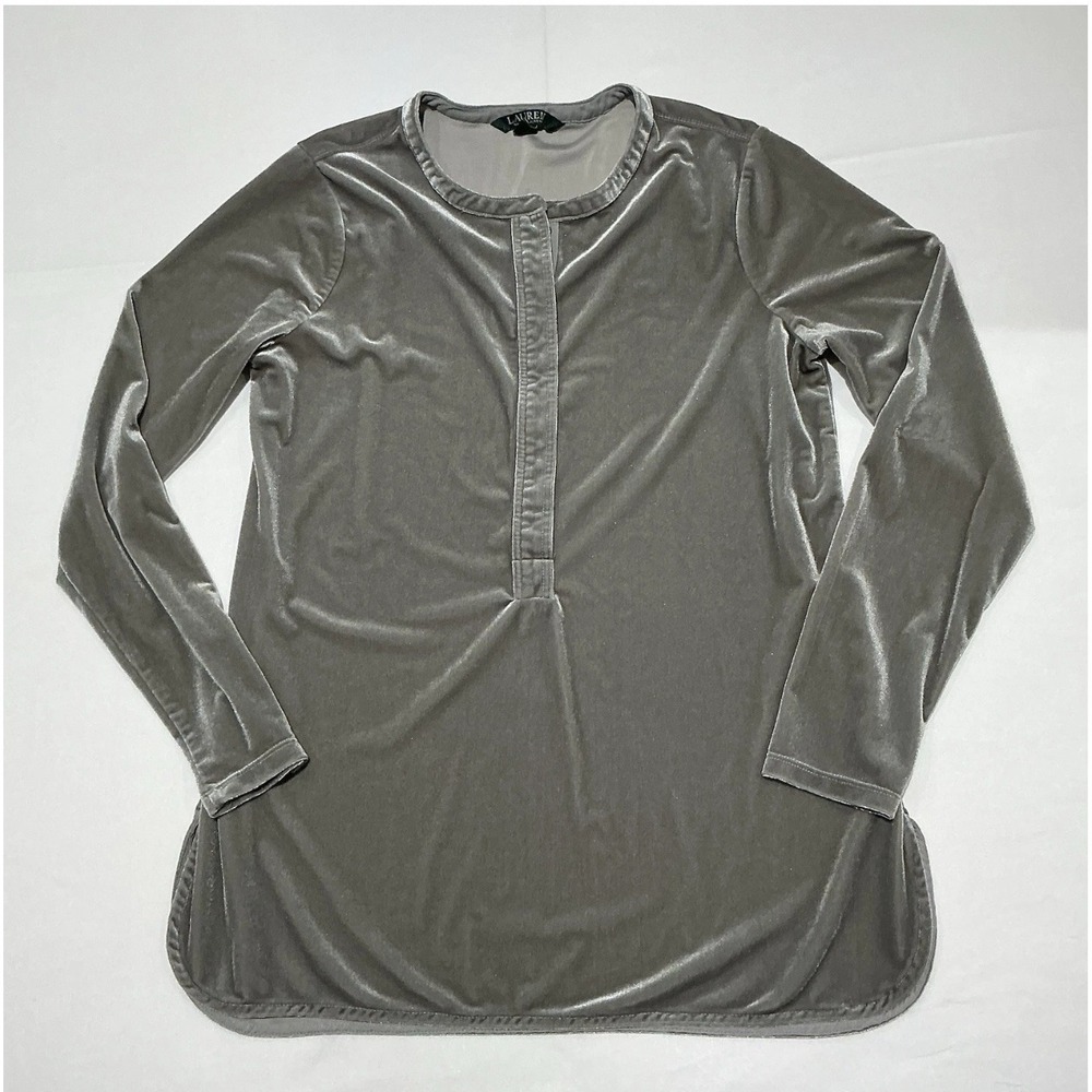 Lauren Ralph Lauren Velvet Blouse Womens Medium Silver Tunic